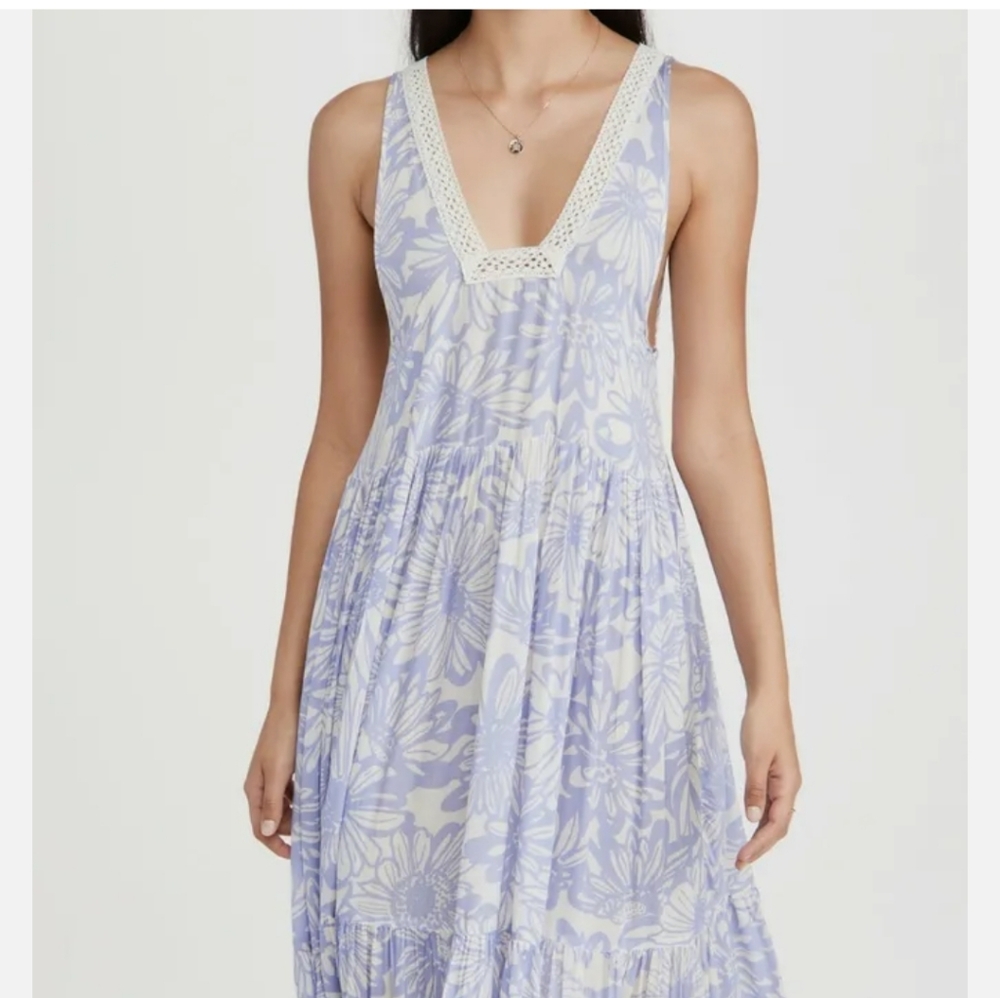 New!Free people slip on boho-chick tier cornflower combo maxi dress Cottagecore - Picture 6 of 15